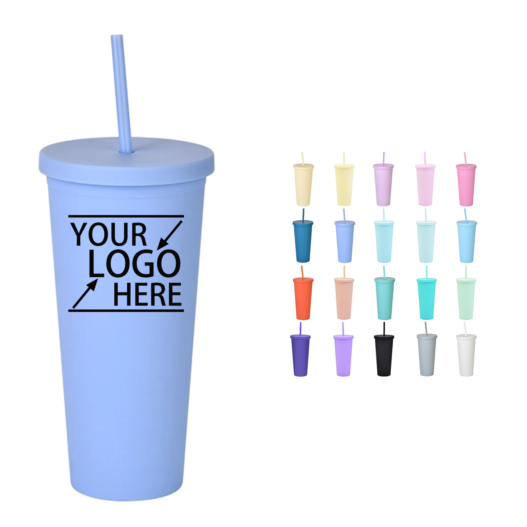 23OZ Double-Wall Plastic Straw Cup