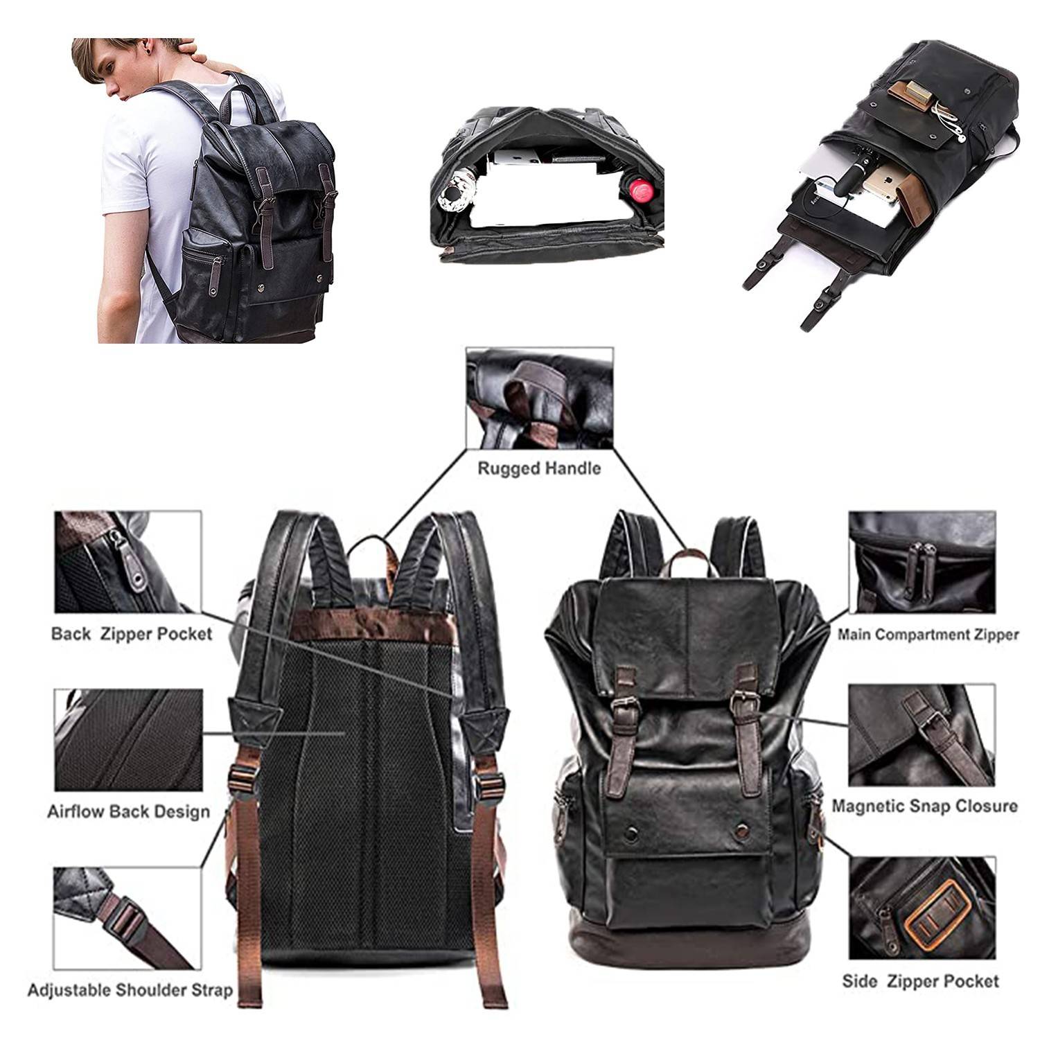 Vintage PU Leather Backpack for Men 2