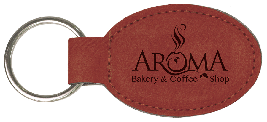 3" x 1 3/4" Rose Leatherette Oval Keychain 1