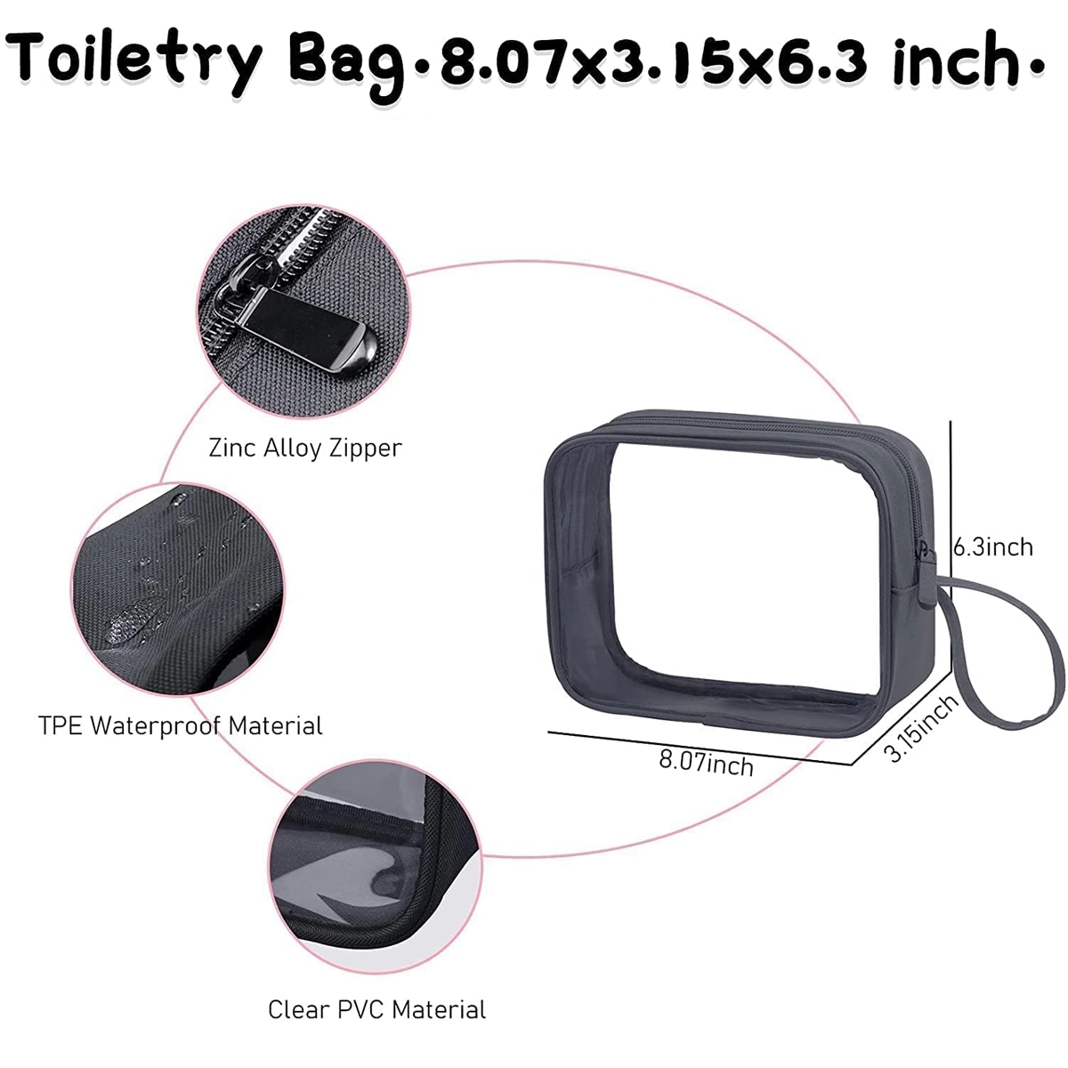 Pvc Zipper Pencil Pouch Transparent Travel Toiletry Bag 3