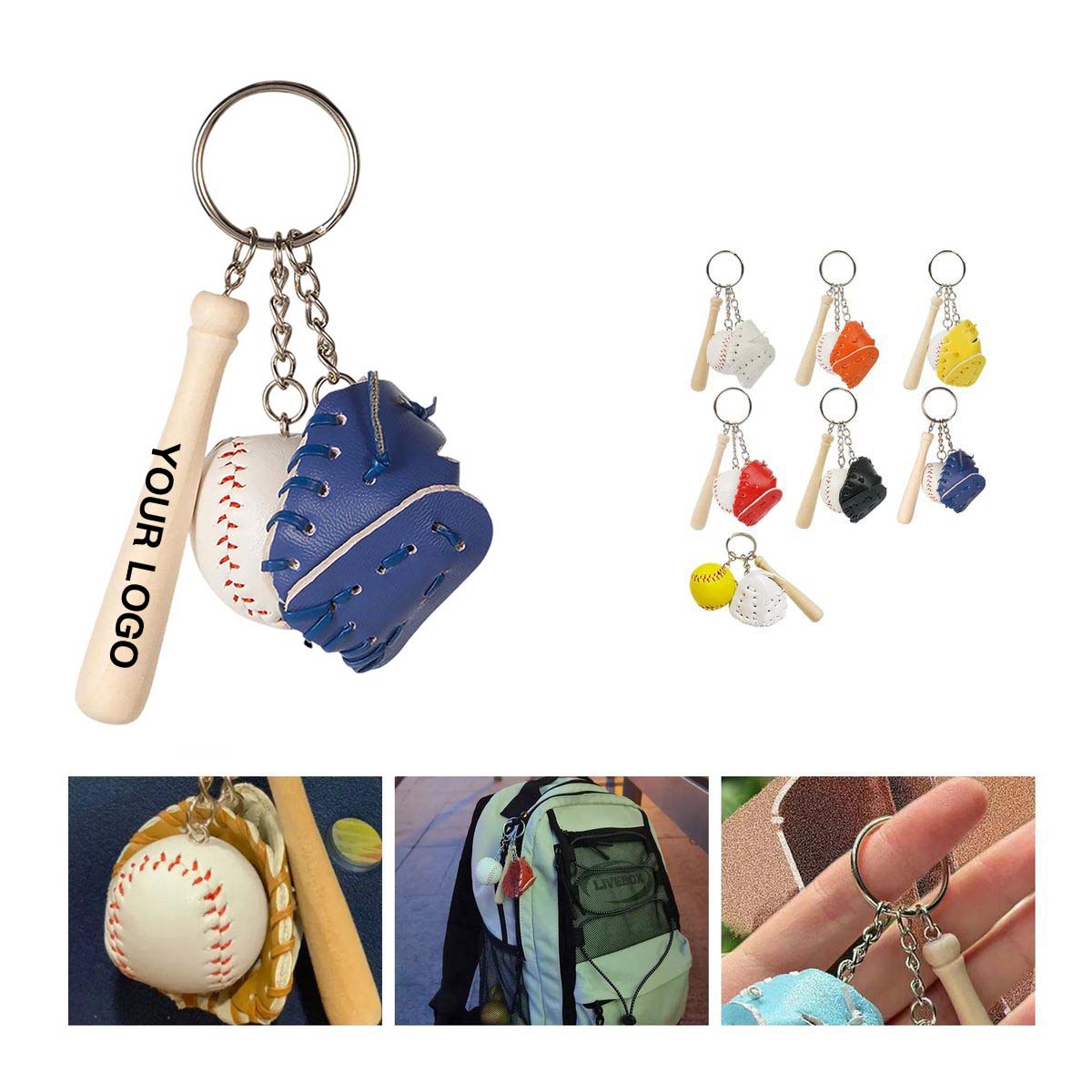 Baseball Keychain with Glove Bat and Ball 1