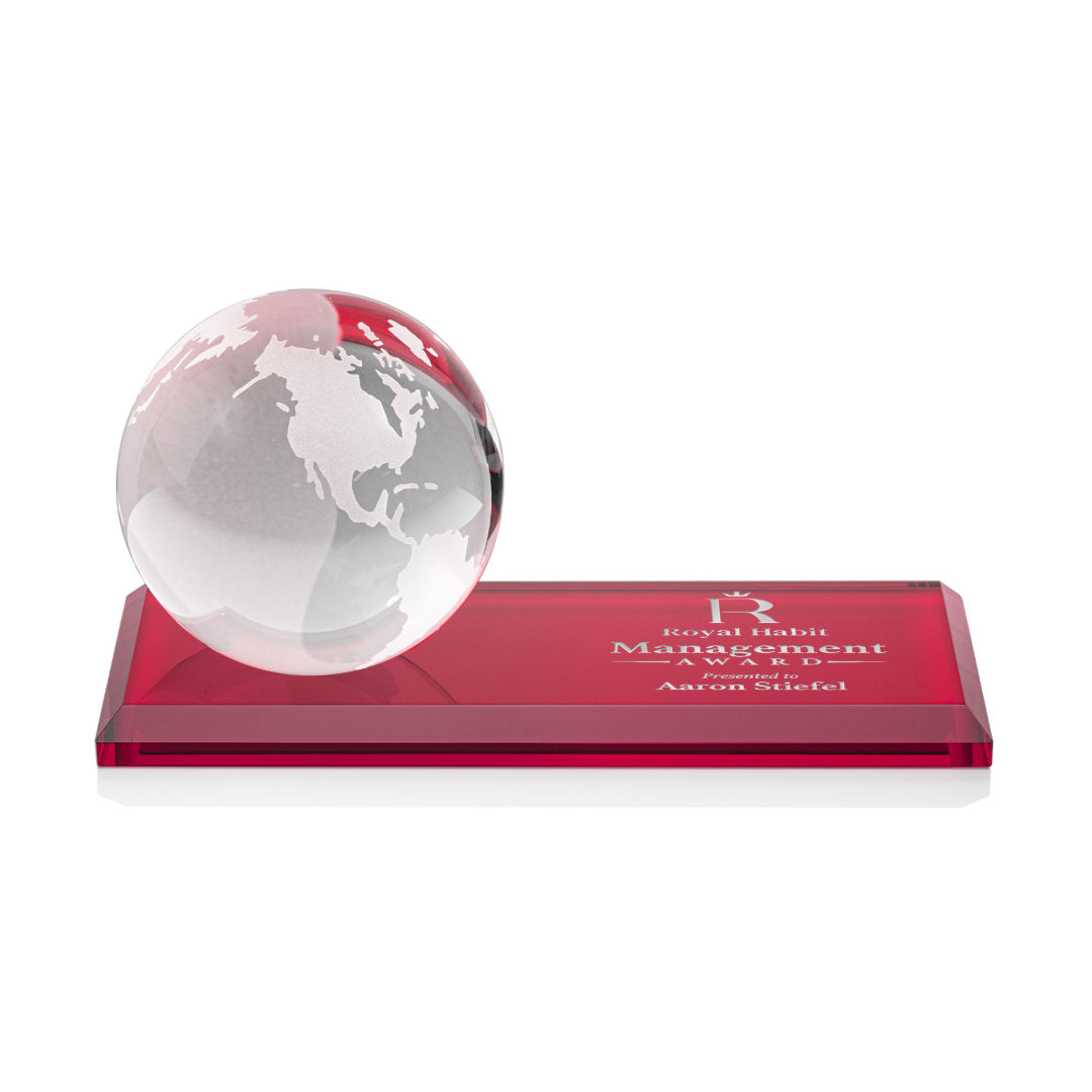 Globe Award on Rectangle Base - Red 4