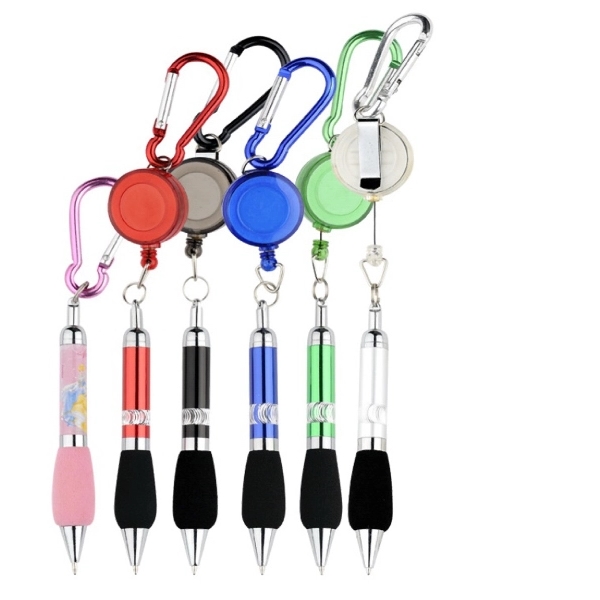 Retractable Badge Holder Carabiner Pen 2