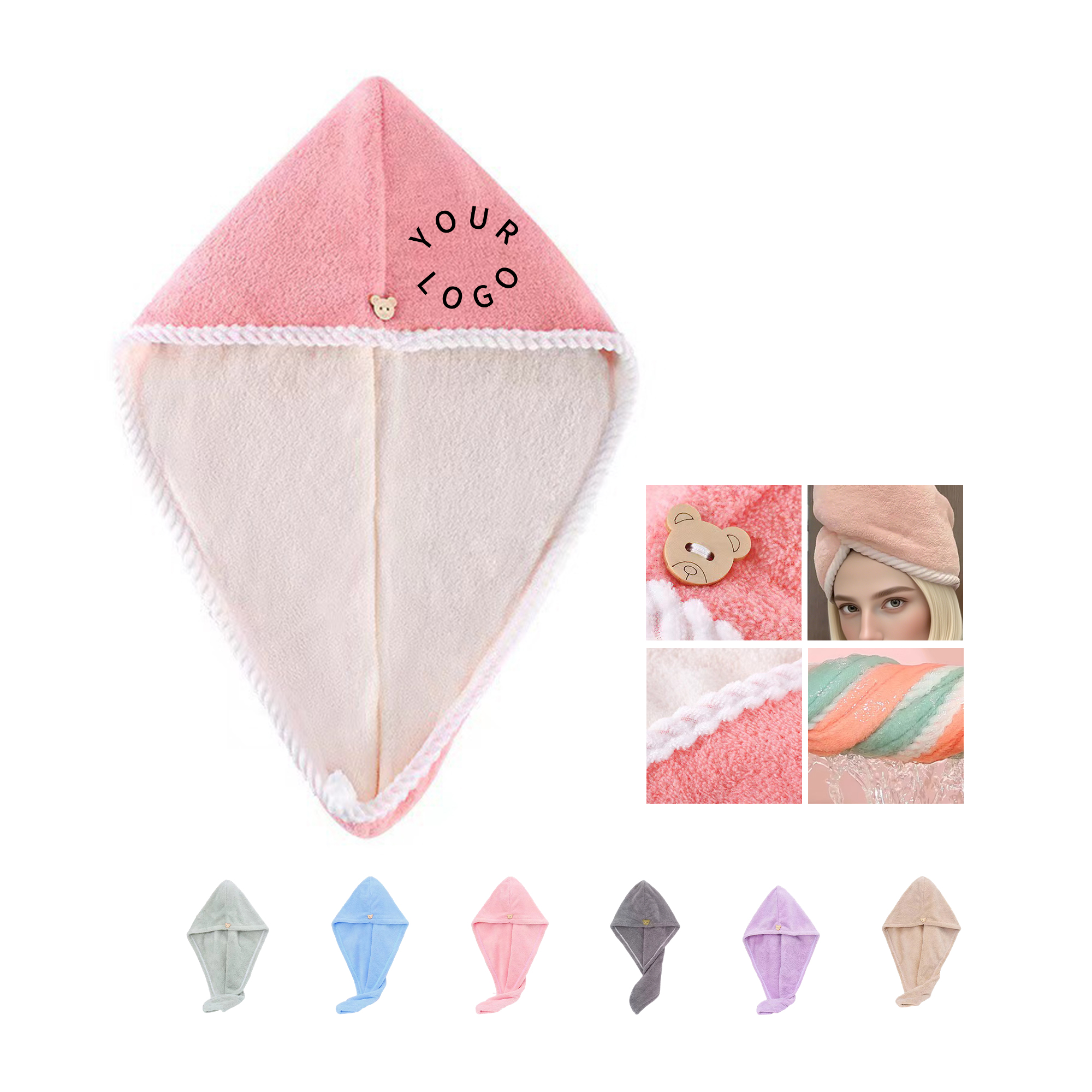 Microfiber Hair Wrap Quick Drying Towel With Button Loop 2