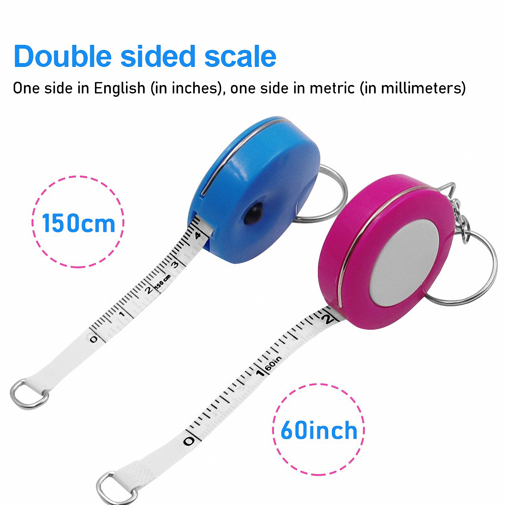 Dual-Sided Flexible Tape Measure with Keychain 3