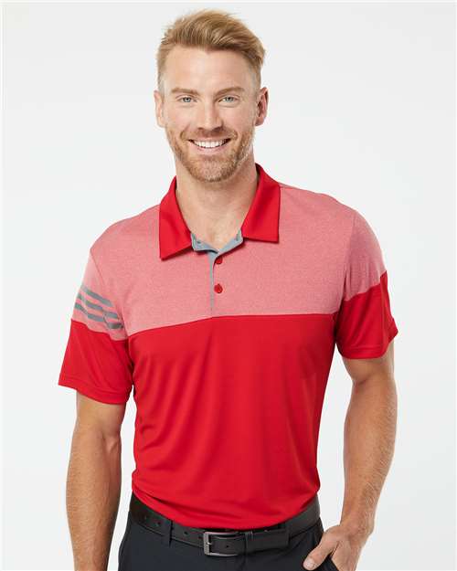 Men's Heathered 3-Stripes Colorblocked Polo - A213 34
