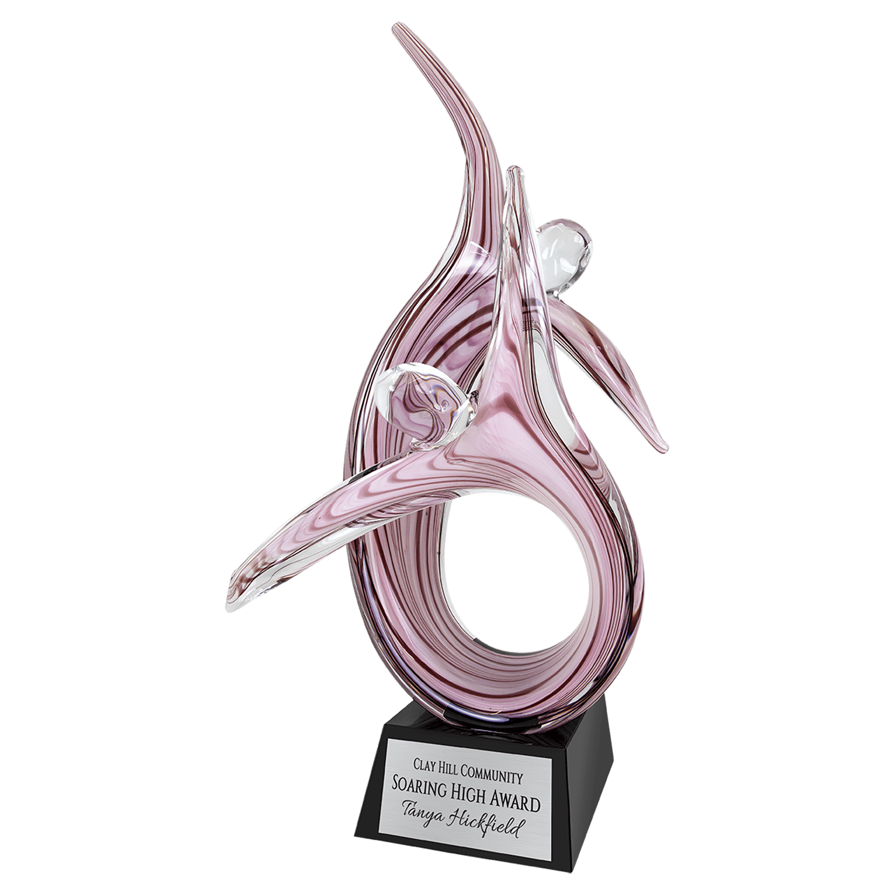 16.5" Duo Figure Rising Pink Art Glass 1