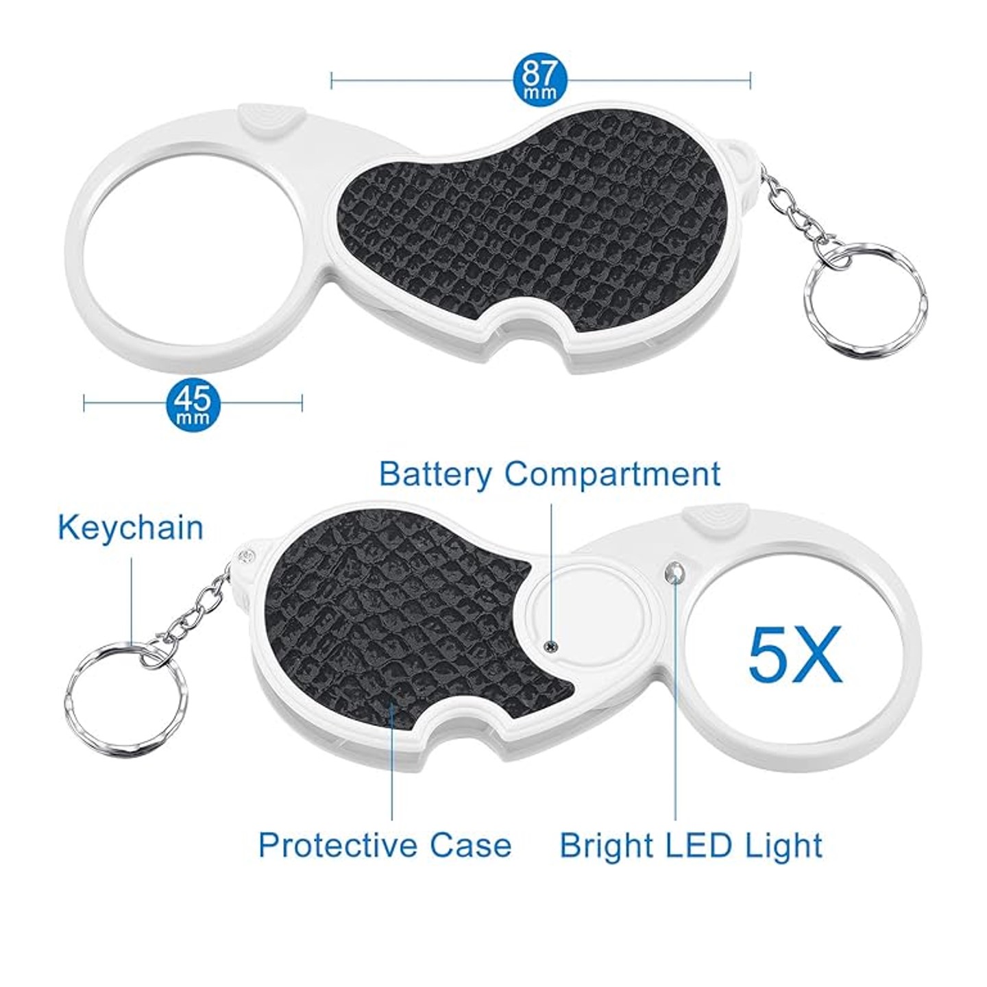 5X Pocket Magnifying Glass Handheld with Light and keychain 4