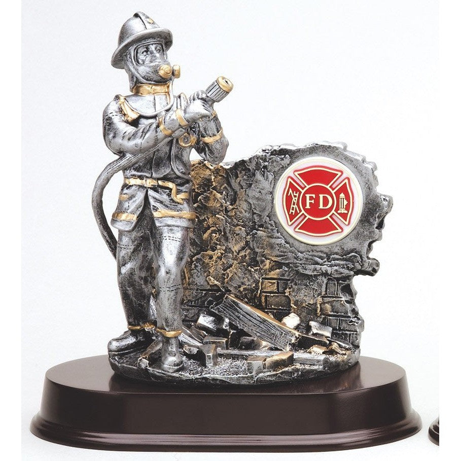 Fireman Statue With Gold Trim
