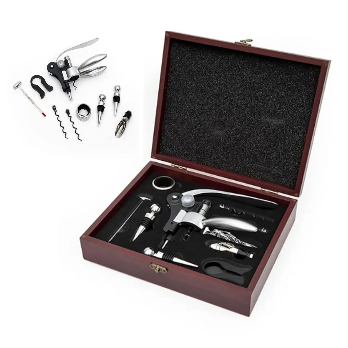 Elegant 9 Piece Set In Rosewood Box Wine Accessory Tool Kit 3