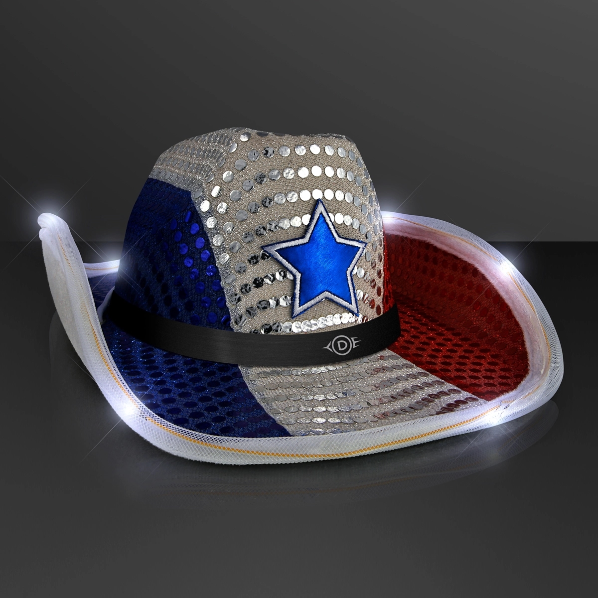 Red, White & Blue LED Cowboy Hat with Black Band 2