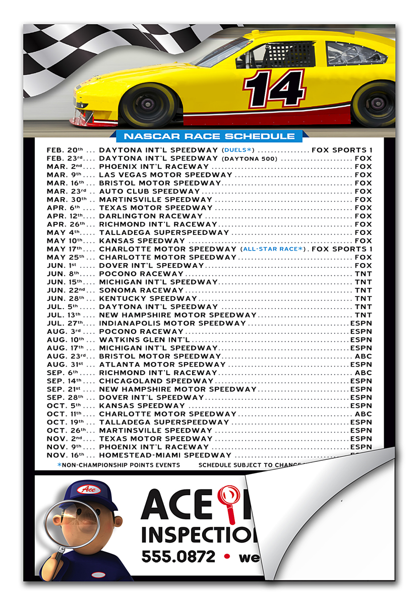 NASCAR Schedule Sticker / Decal - UV-Coated Vinyl - 4x6 Rectangle Shape 2
