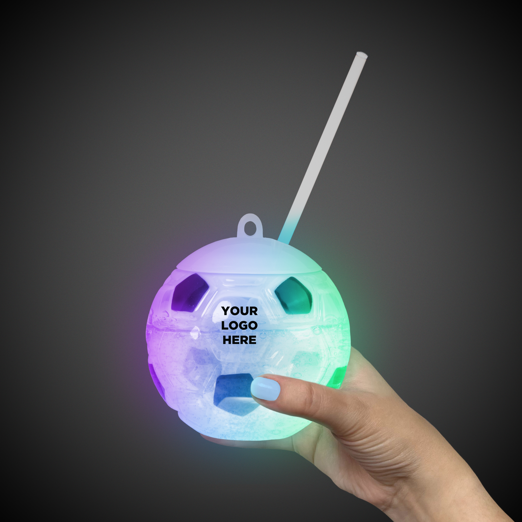 Soccer Ball Light Up Cup with Lid and Straw