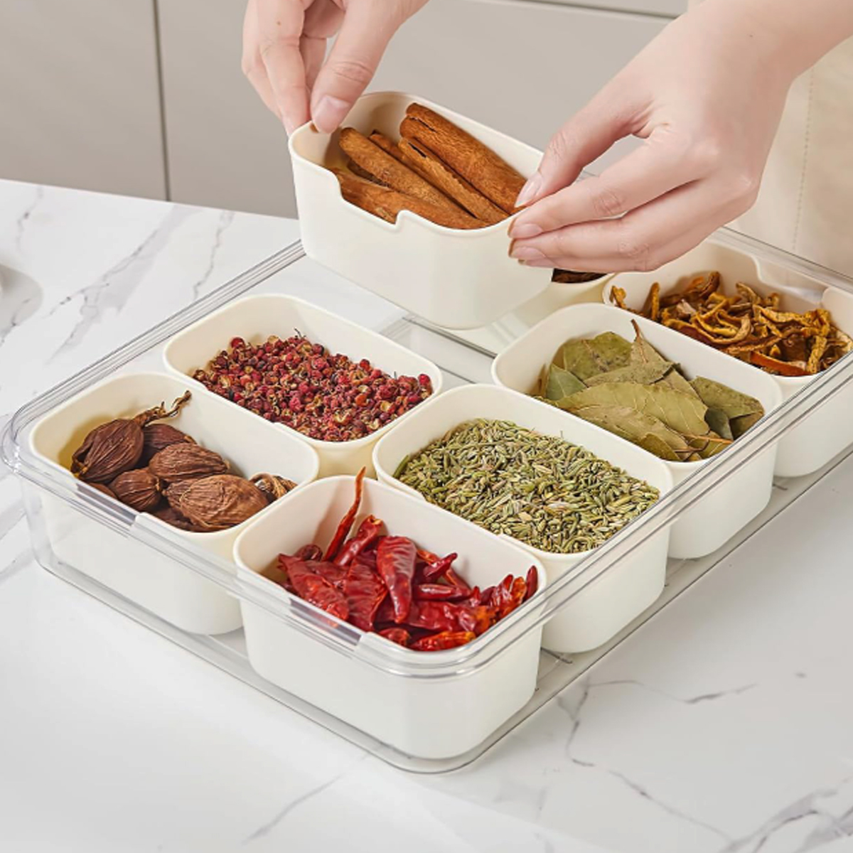 8-Compartment Spice Storage Box with Clear Lid For Kitchen 7