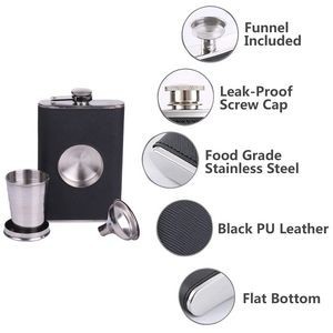 8oz PU Leather Wrapped Stainless Steel Flask, custom water bottle with logo imprint 8
