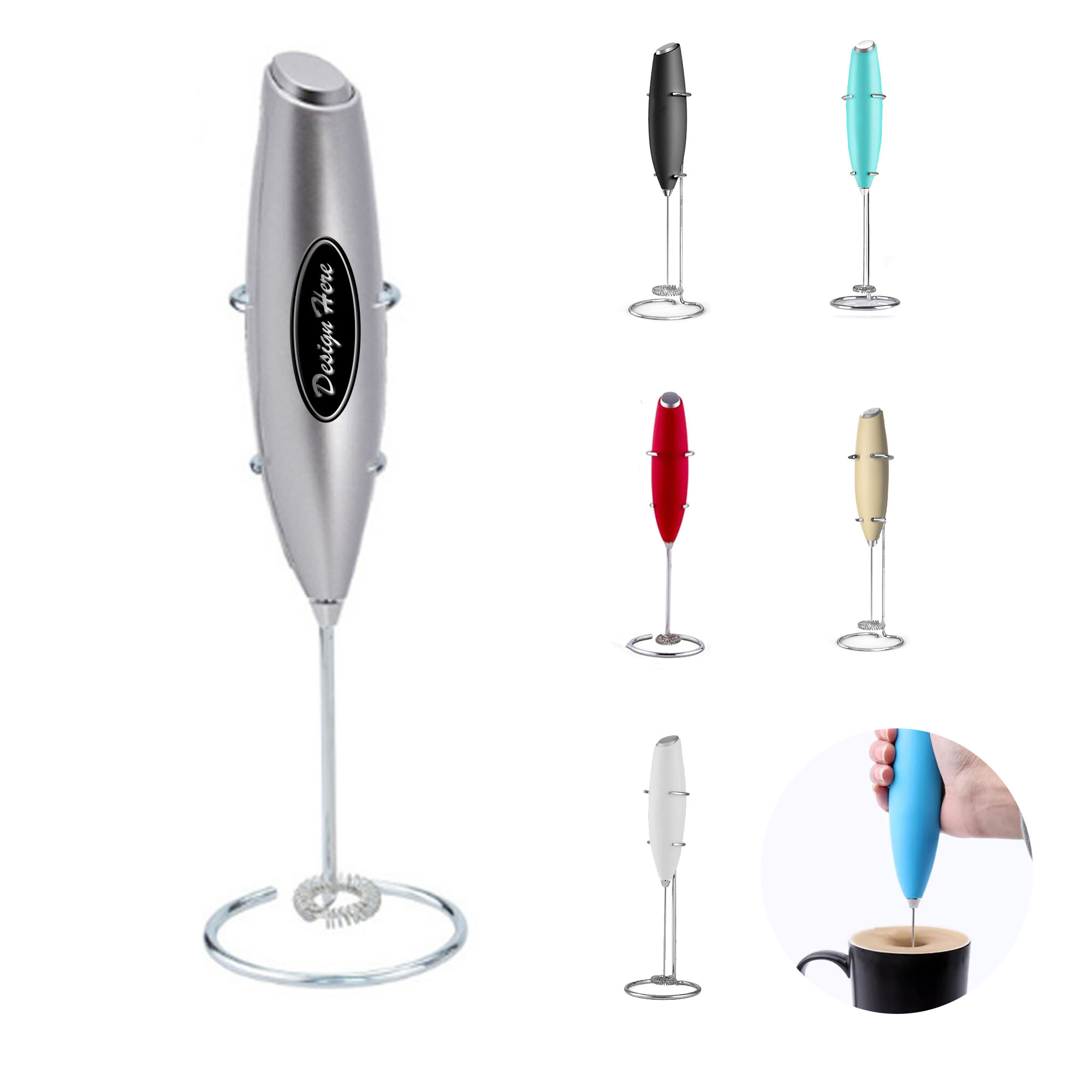 Powerful Handheld Milk Frother Stainless Steel Drink Mixer with Frother Stand 2