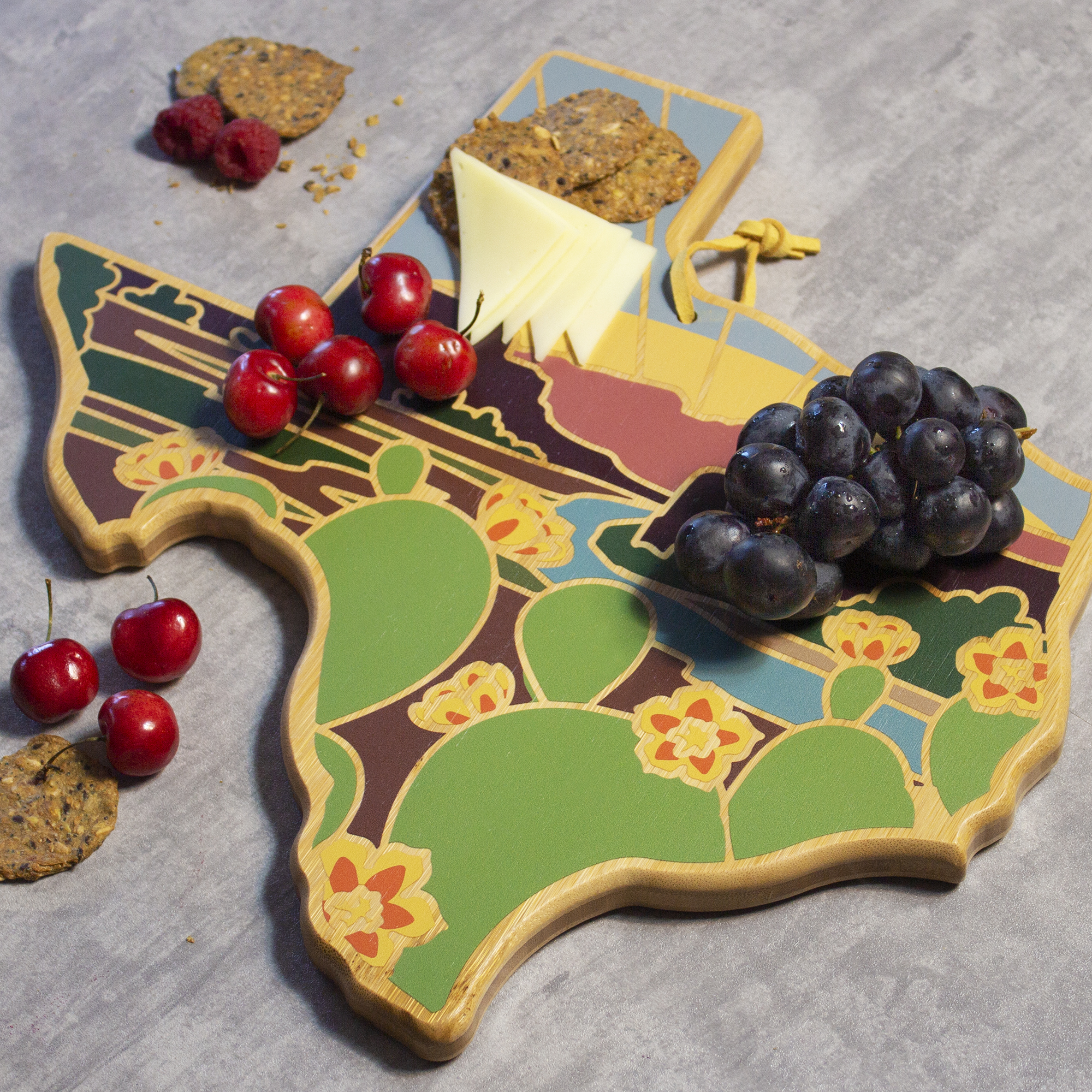 Texas State Shaped Cutting and Serving Board with Artwork by Summer Stokes 7