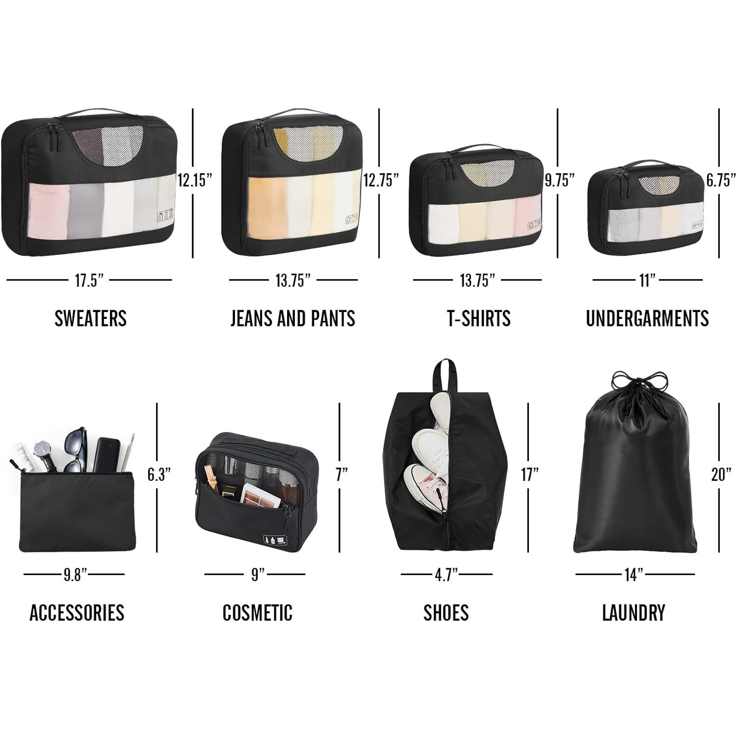 Travel Packing Organizer - 8-Piece Set, Space-Saving 3