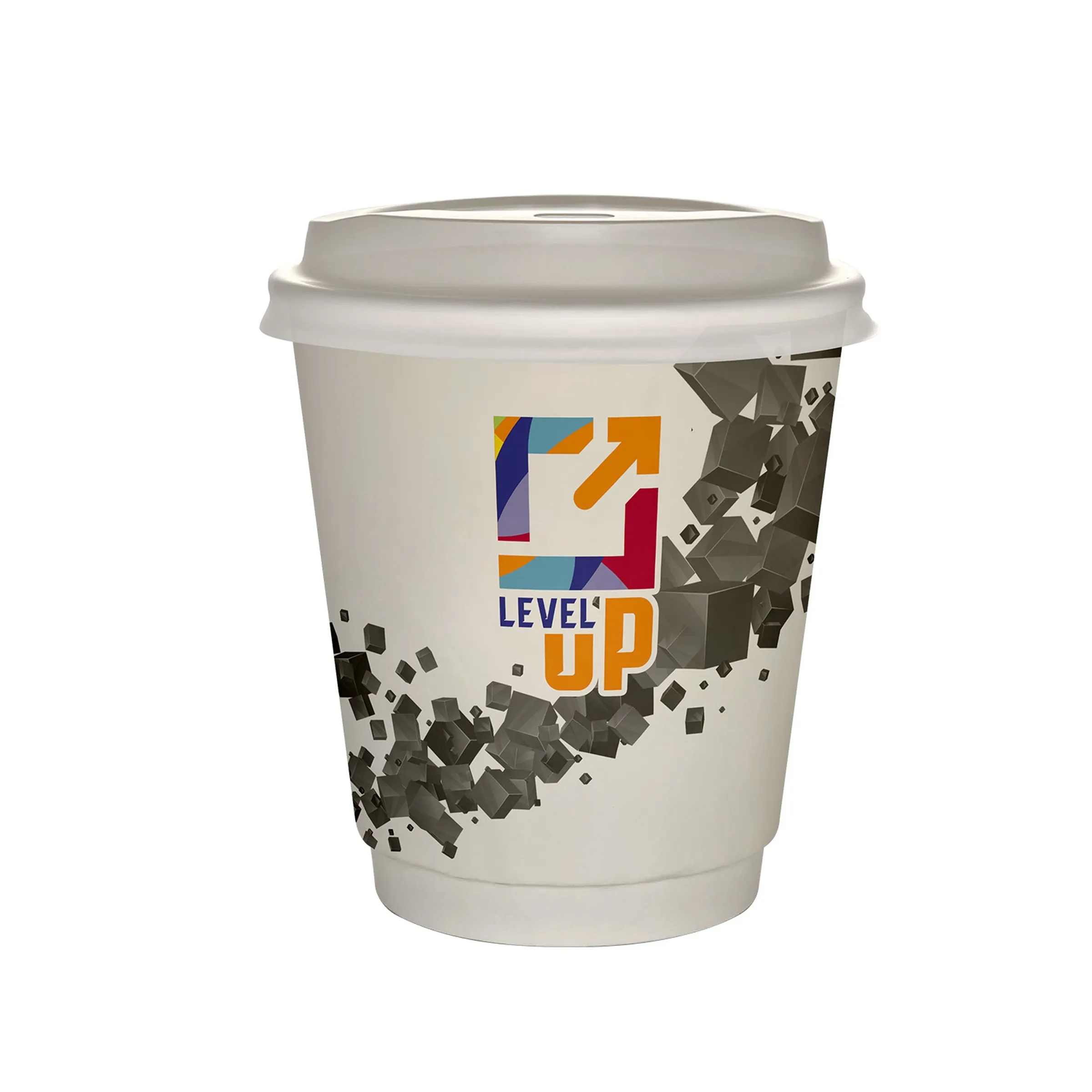 10 oz Full Color Floating Cubes Insulated Paper Cup With Lid 9
