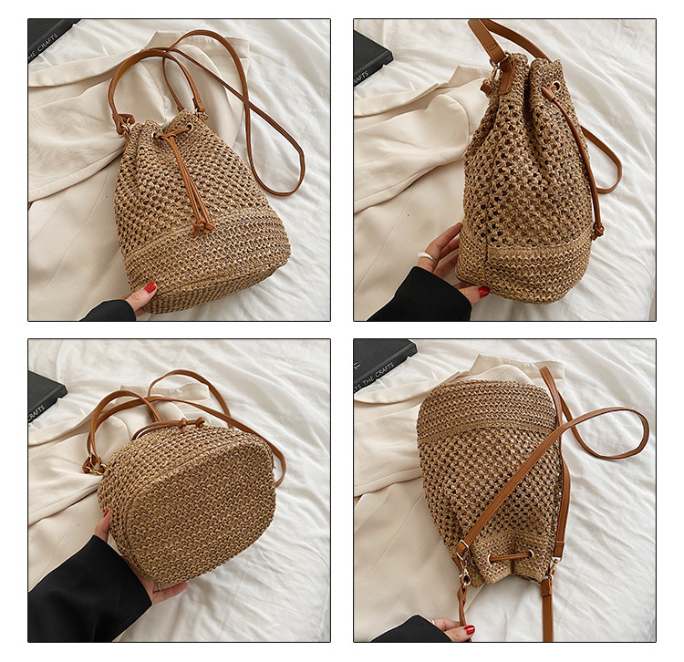 Jute Woven Beach Drawstring Hobo Bucket Purses Handbag 8