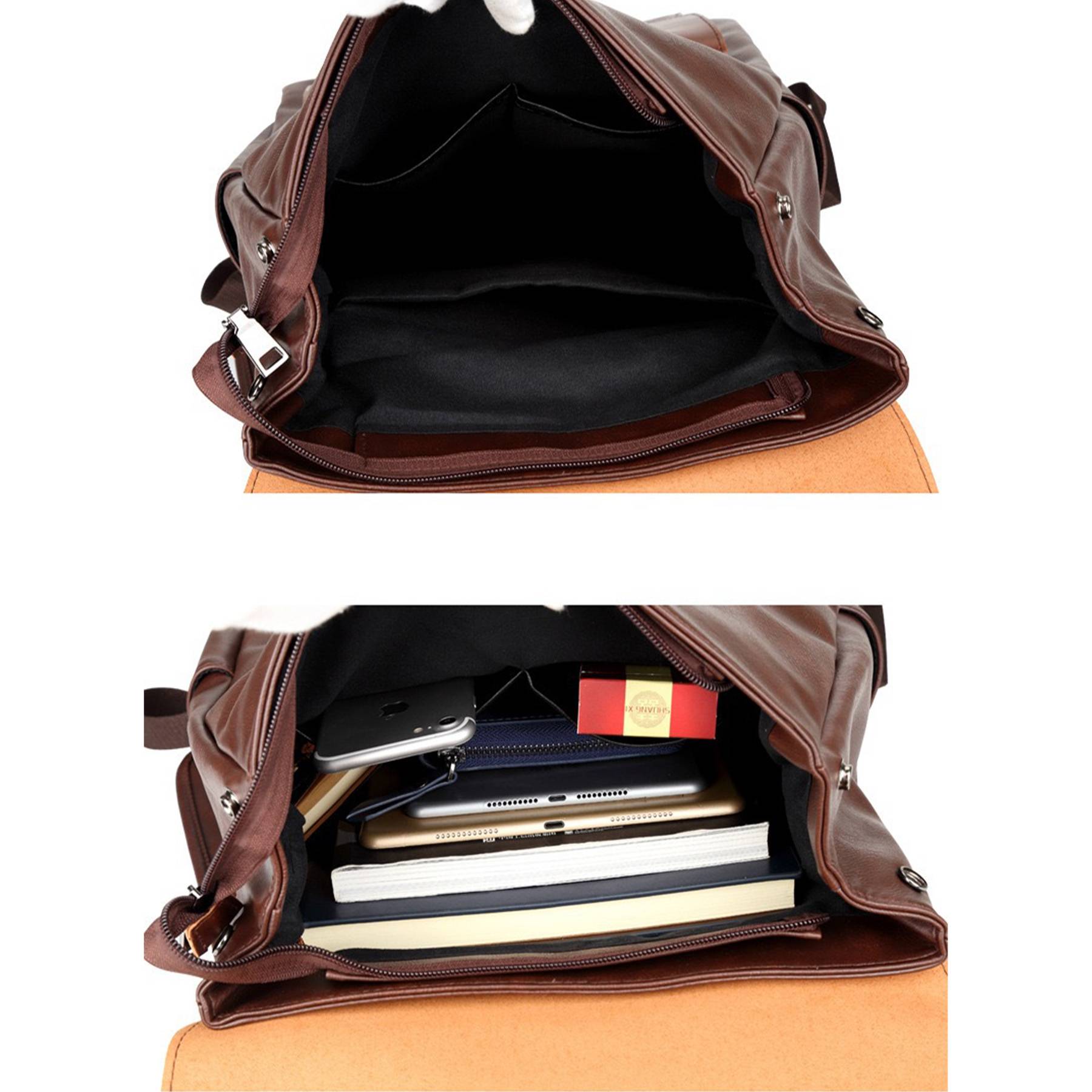 PU Weekend Travel Vintage Laptop Bookbag Backpack for Men 6