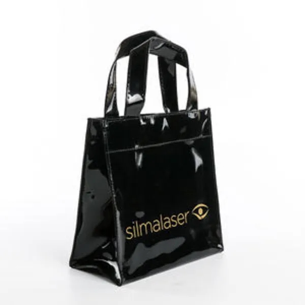 Black Waterproof Glossy Vinyl PVC Shopping Tote 1