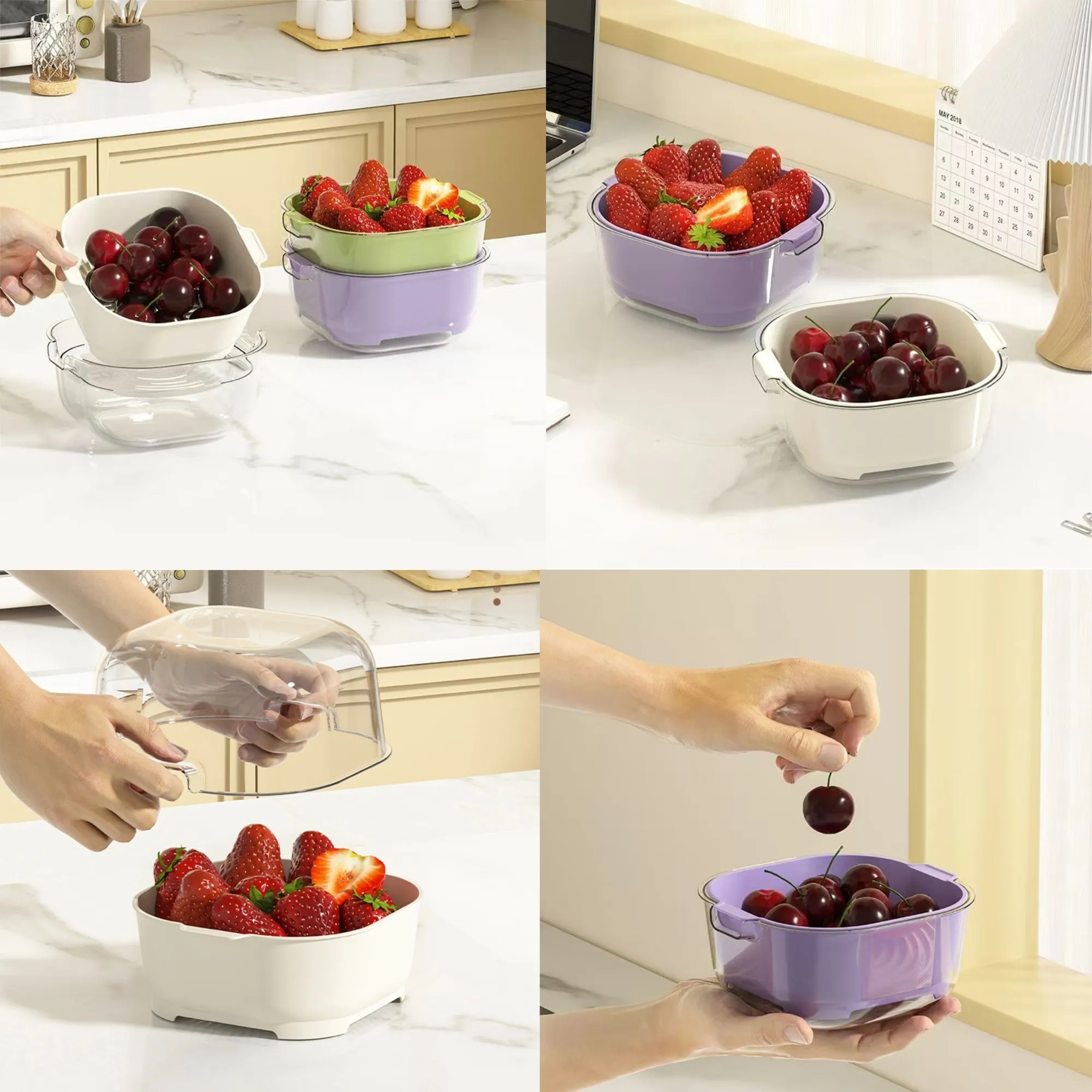 2 Layer PET Vegetable Fruit Washing Drain Basket For Washing 2