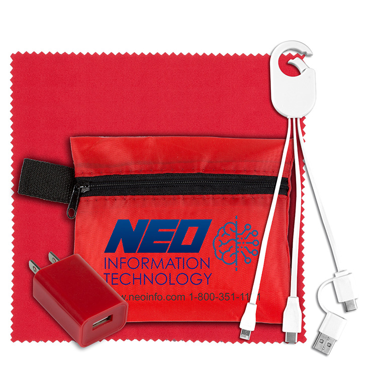 "TECHPACK PLUS" Tech Home and Travel Kit with Microfiber Cleaning Cloth, USB Wall Charger 14