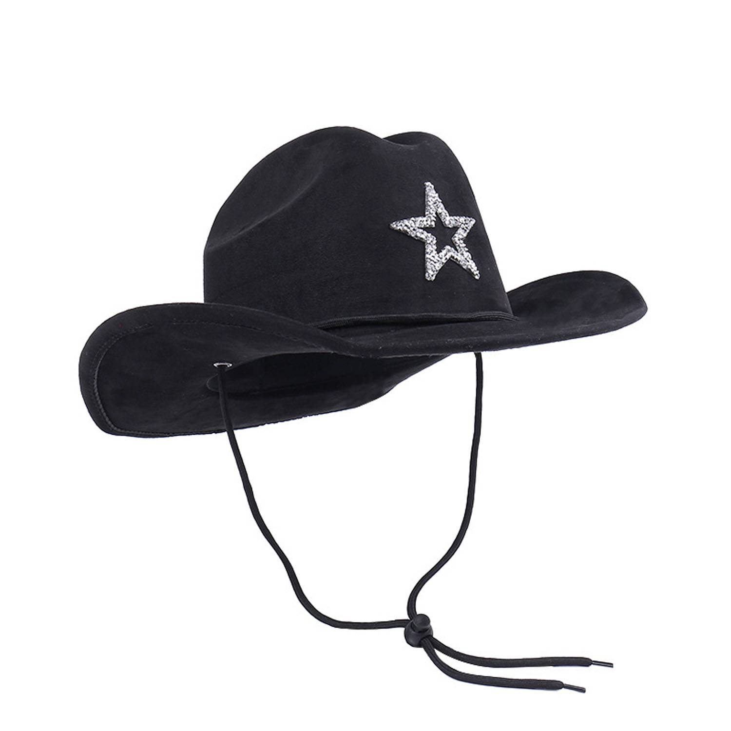 Rhinestone Star Suede Cowboy Hat with Adjustable Drawstring 3