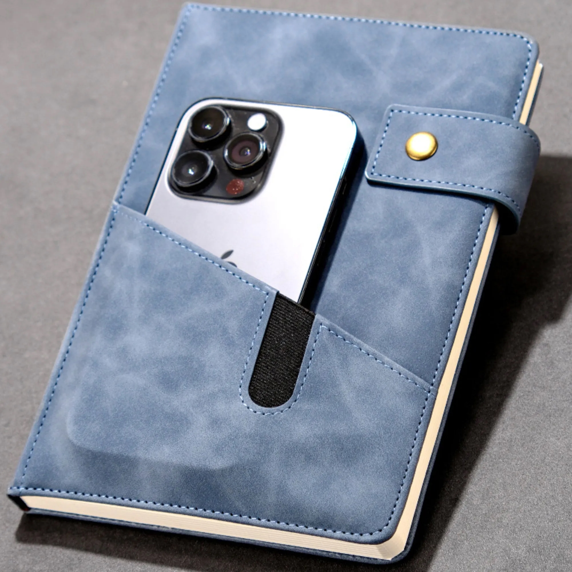 PU Leather Journal Notebook Meeting Record Book With Pocket 4