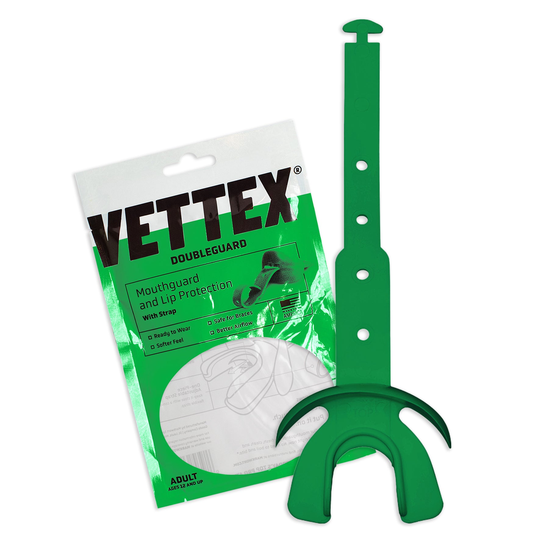 Vettex Football Doubleguard Mouthguard Breathable Doubleguard with Lip Protection and Strap - Adult 25