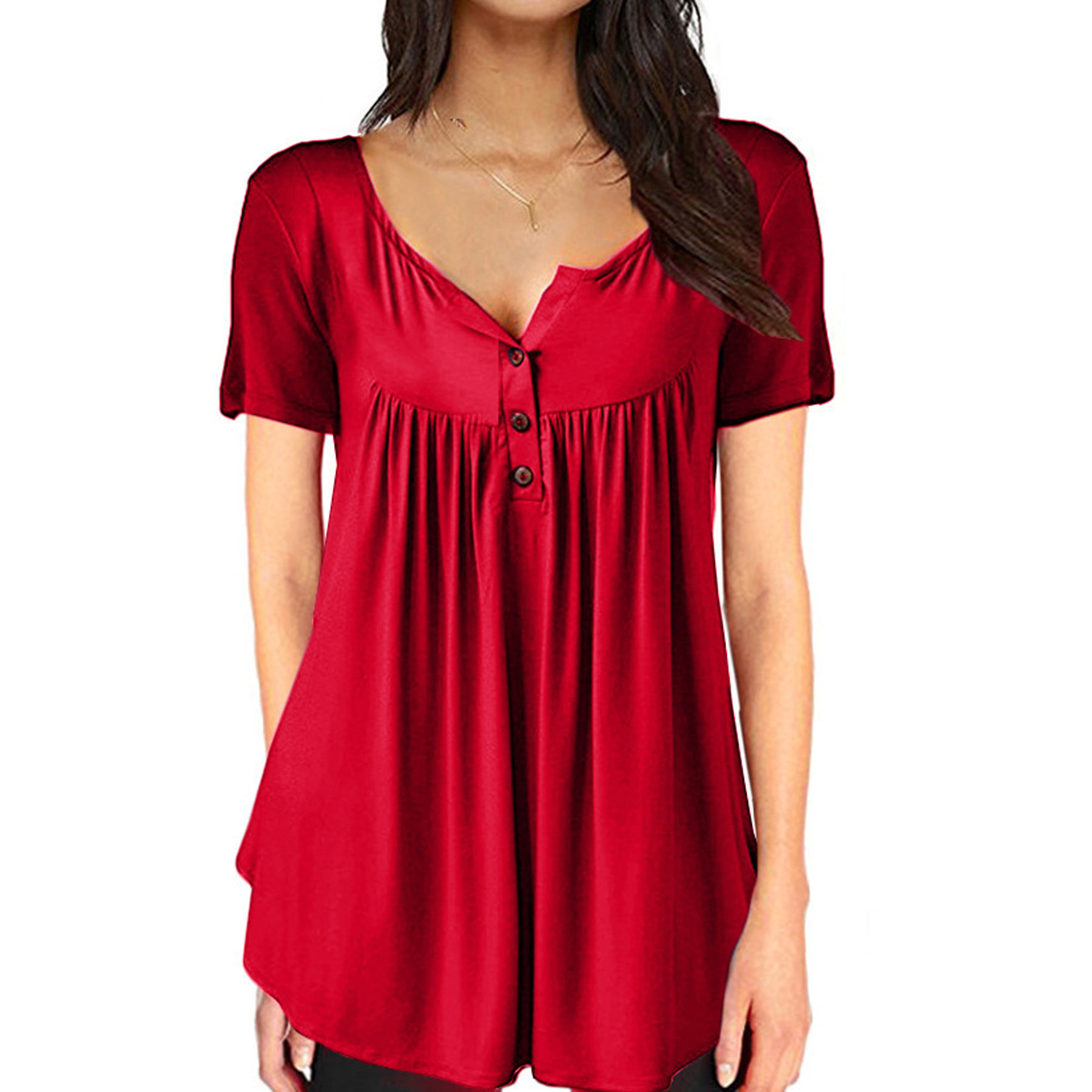 Women's Long Sleeve Henley Shirt Casual Button Up Tunic Tops 2