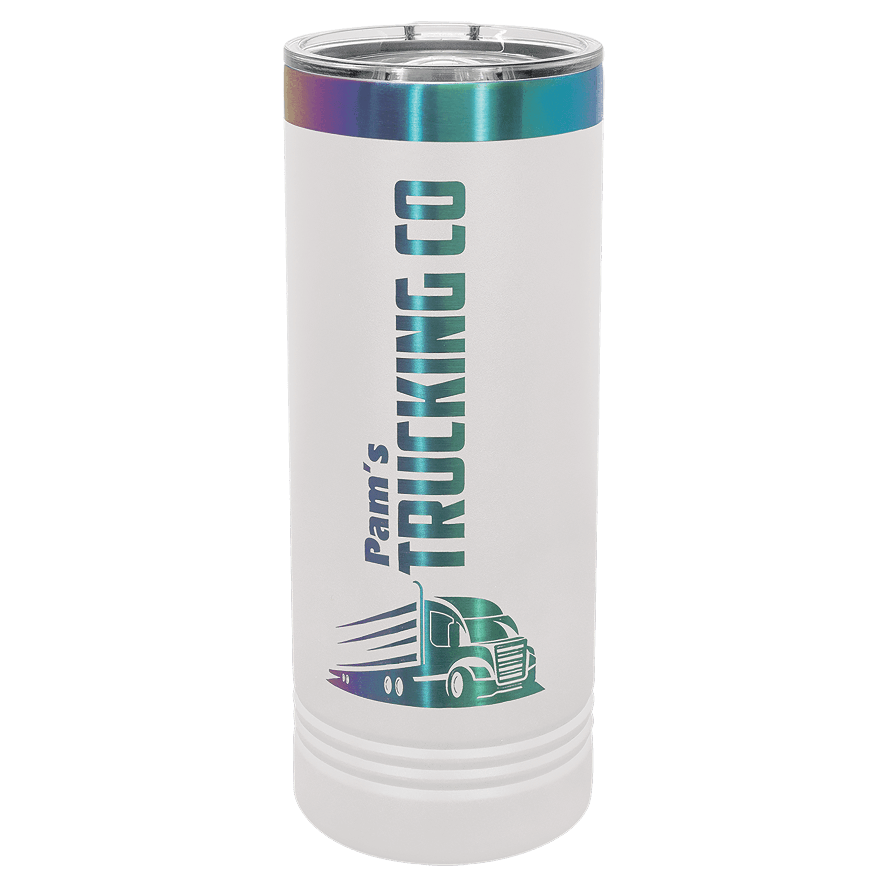Polar Camel 22 oz. White/Prism ION-Plated Skinny Tumbler with Slider Lid 1