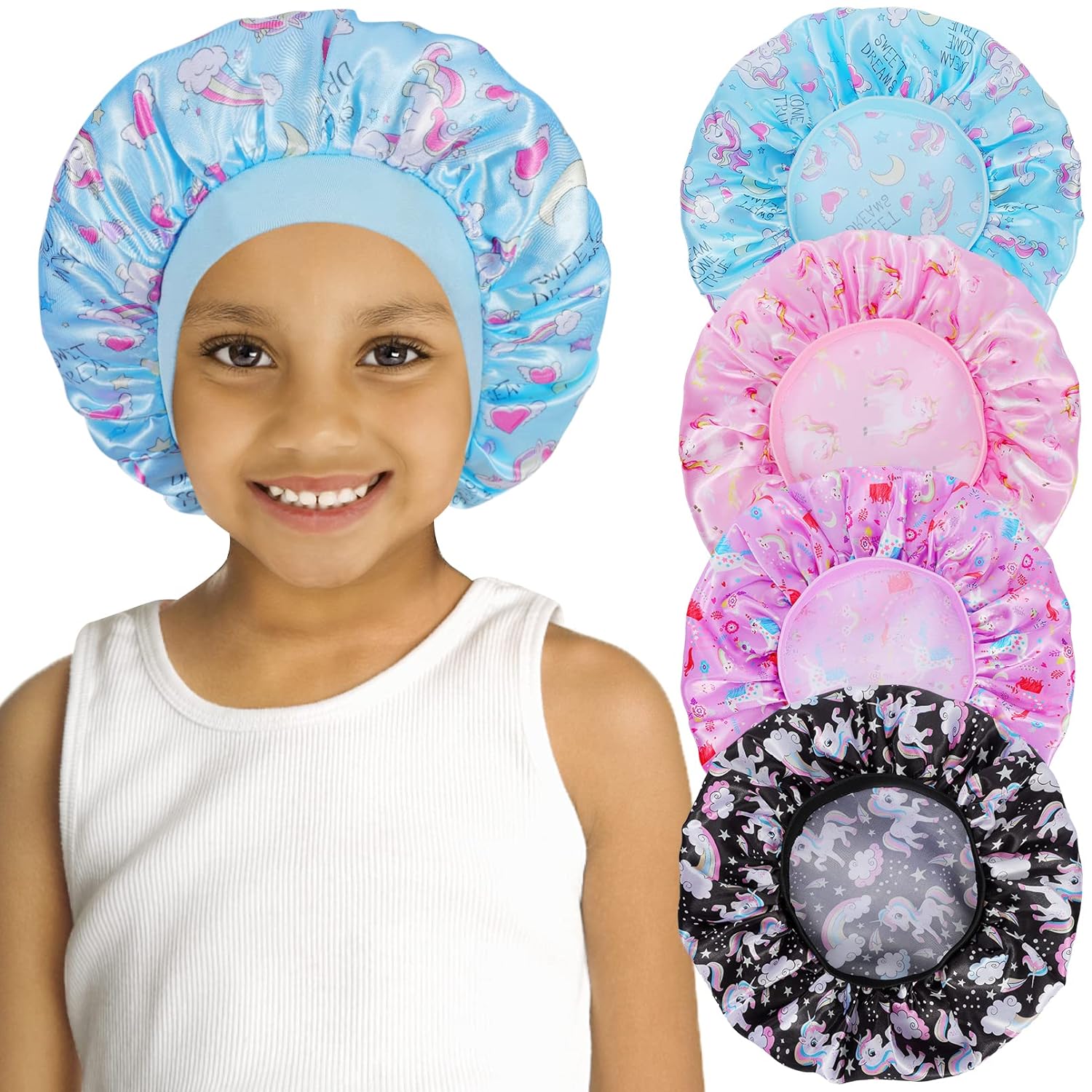 Kids Satin Bonnet Child Sleeping Cap/Breathable Baby Bonnets Night Sleep Caps 2