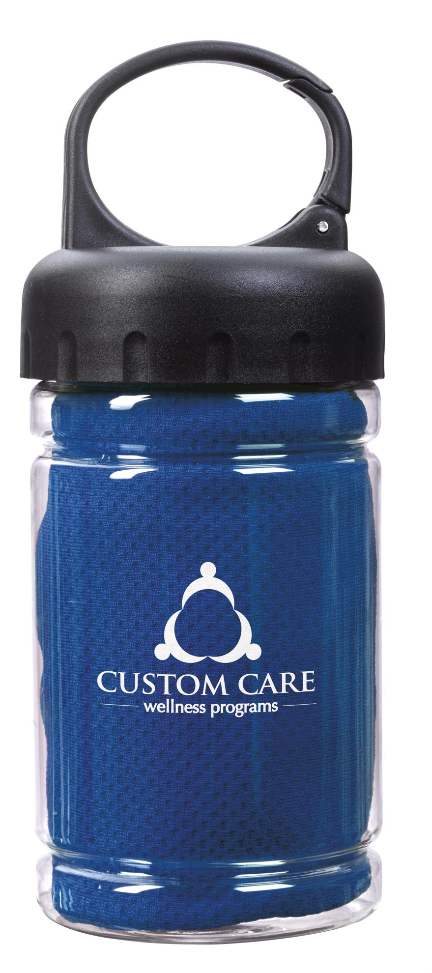 Carabiner Bottle with Cooling Towel, custom plastic water bottle with logo imprint 22