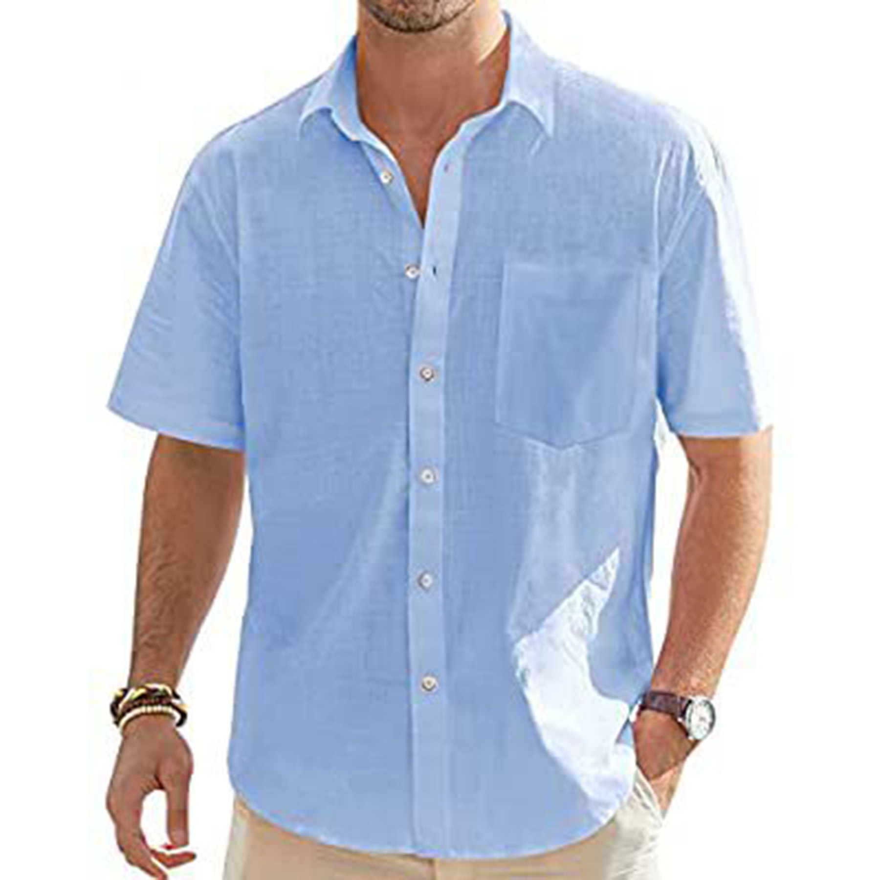 Men's Cotton Linen Short Sleeve Shirts 8