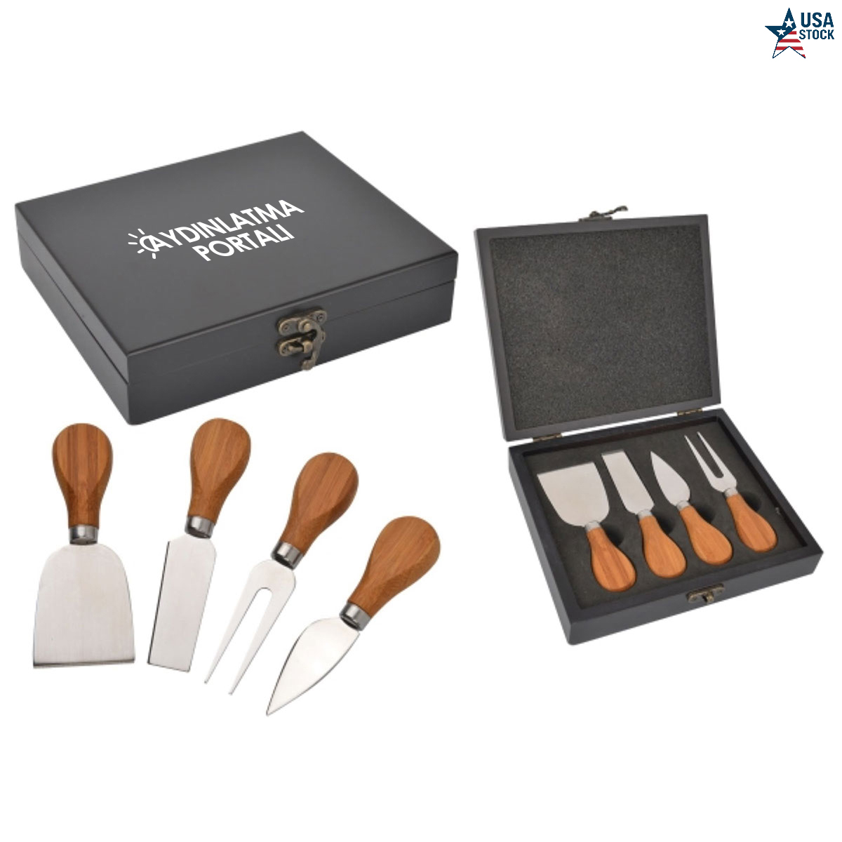 WineVault Gourmet four piece cheese knife set with wood case 1
