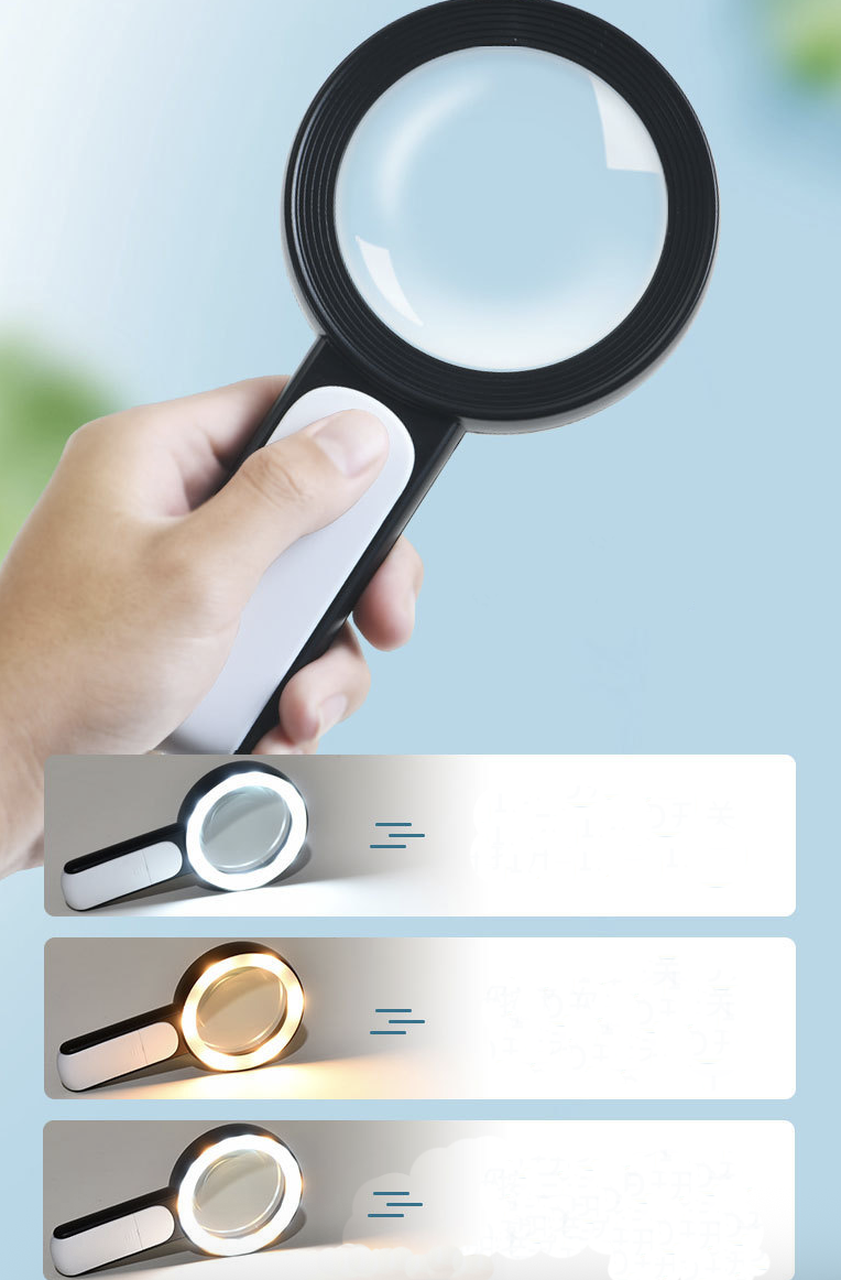 30X Handheld Magnifying Glass with 18LED Cold and Warm Light 18