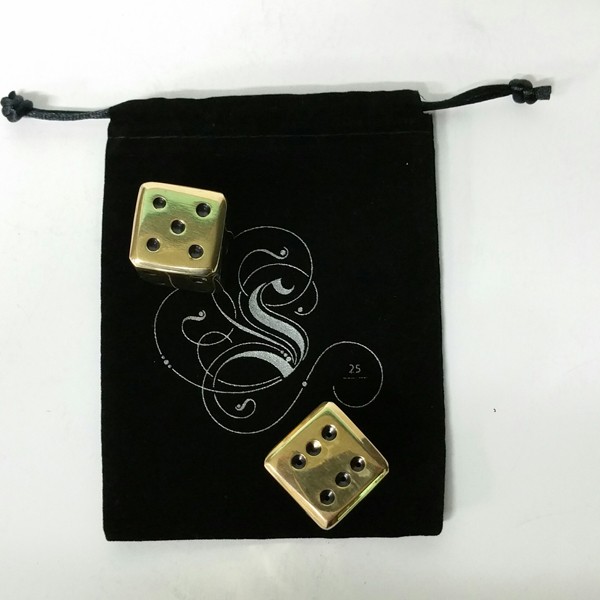 2 Solid Brass Dice w/velvet drawstring pouch 2