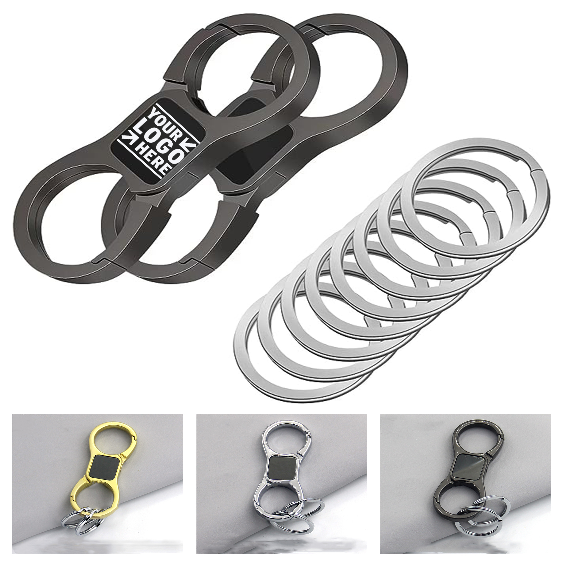 Quick Release Spring With 8 Key Ring Heavy Duty Car Key Chain Organizer