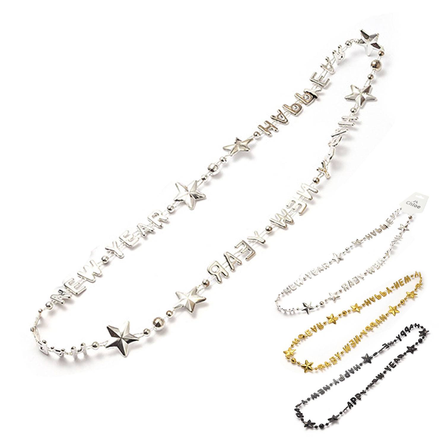 Happy New Year Party Beads in Black, Silver& Gold 1