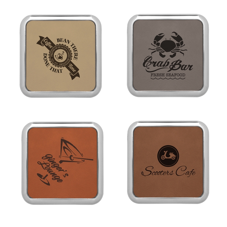 3 5/8" Leatherette Coaster Set with Silver Trim (Single Coaster) 4