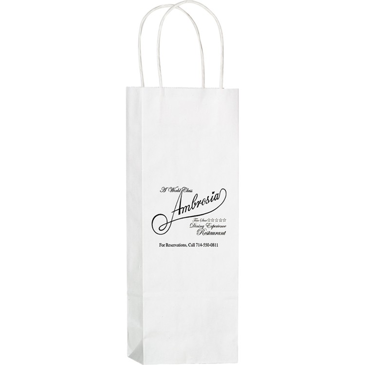 White Kraft Paper Shopper with Twisted Paper Handles - Wine/Take-Out Bag 2