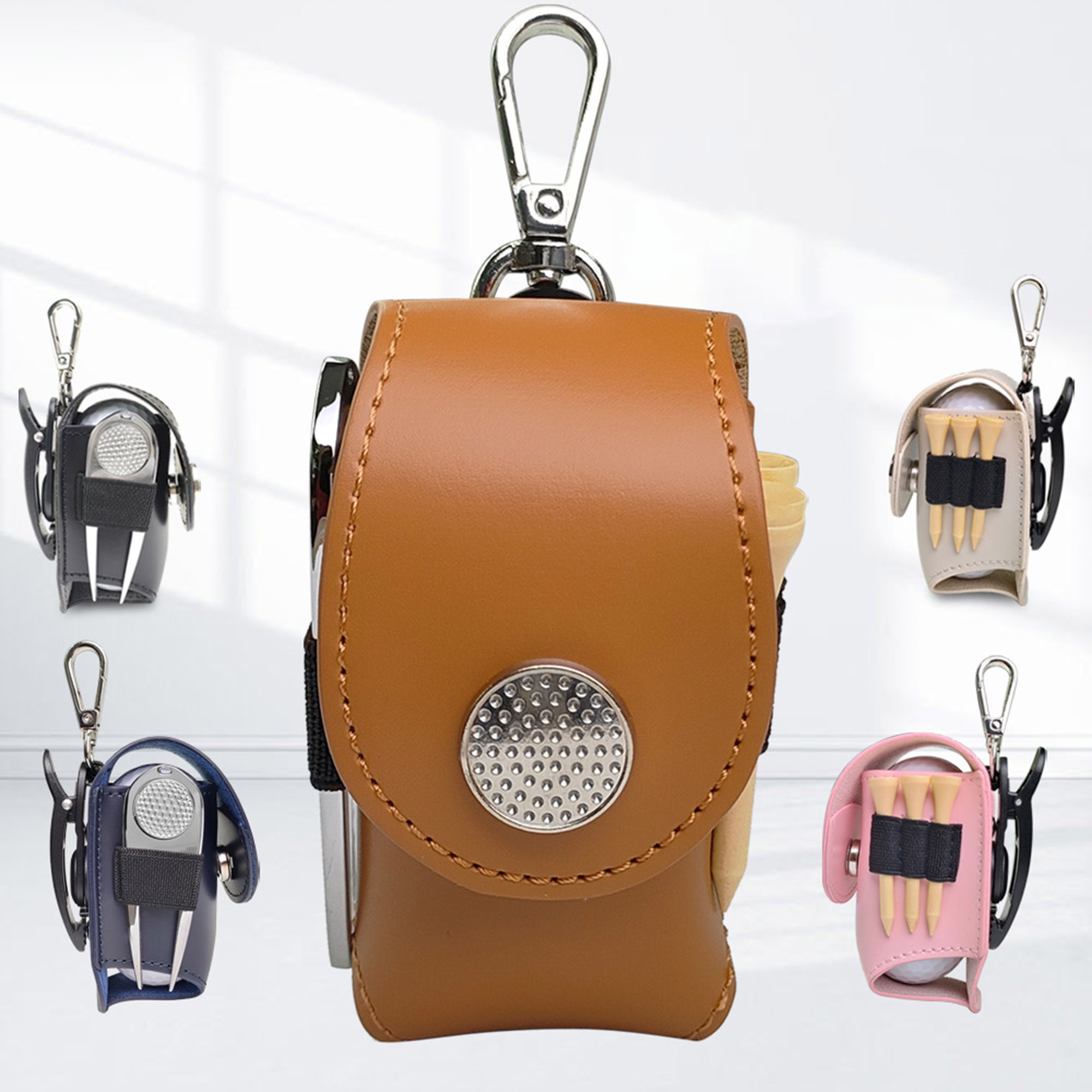 Premium PU Leather Golf Ball Holder Waist Belt Bag Sets 7