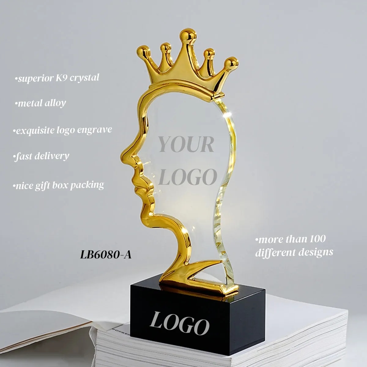 Engraved Figurines Crystal Trophy Award Display Queen 4