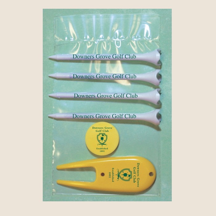 Golf Tee Poly Bag Pack w/ Four 3 1/4" Aerodynamic Tees, 1 Marker & 1 Fixer 1