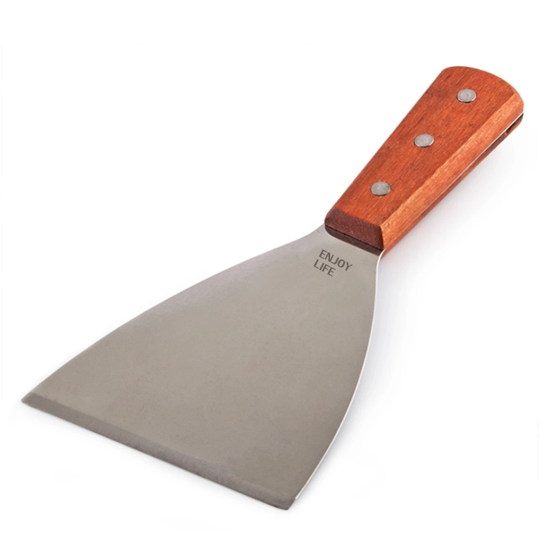 Stainless Steel Grill Scraper Riveted Smooth Wooden Handle 1