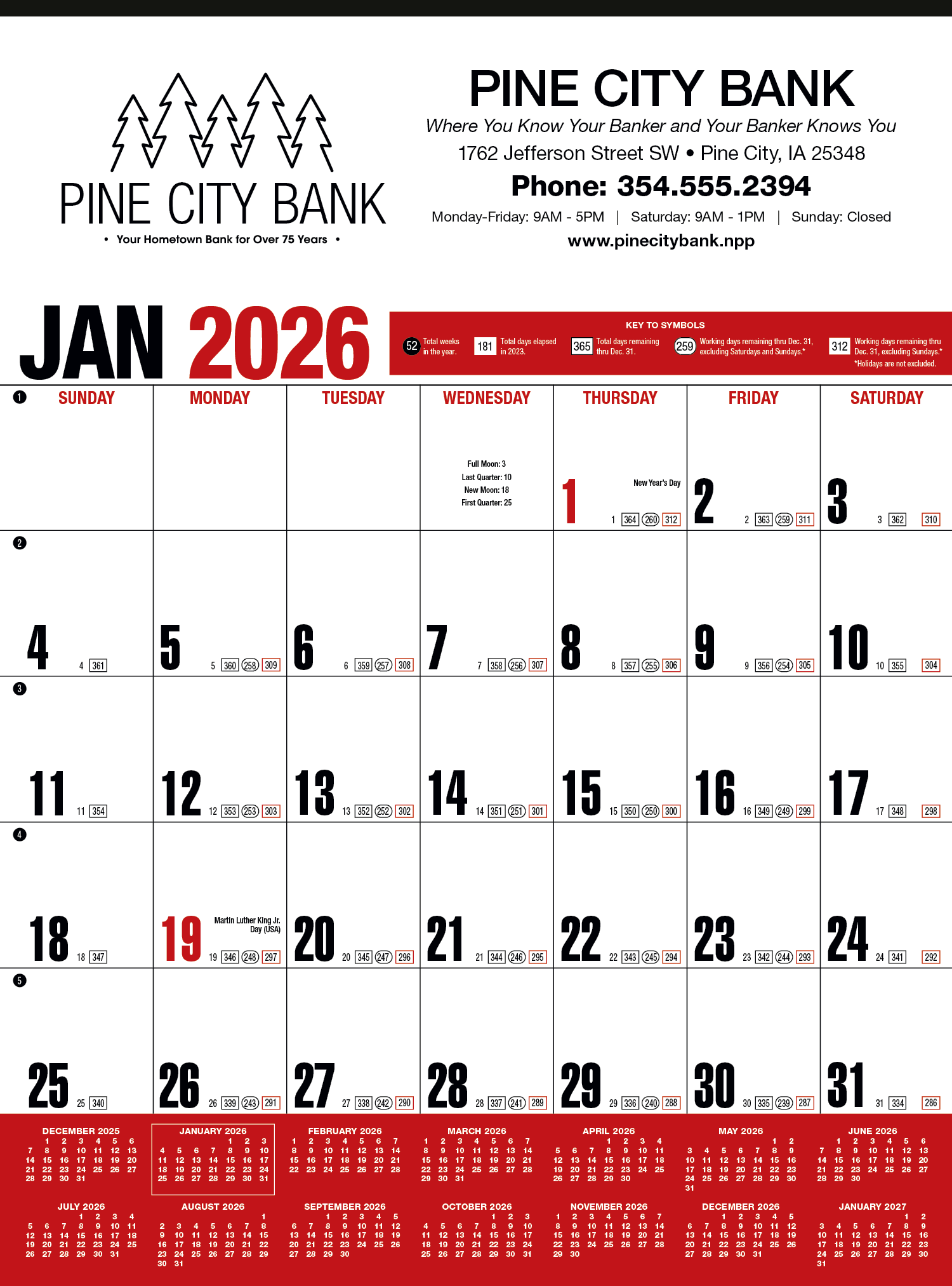 HotLine® Products Yearly Record® Red Calendar 3