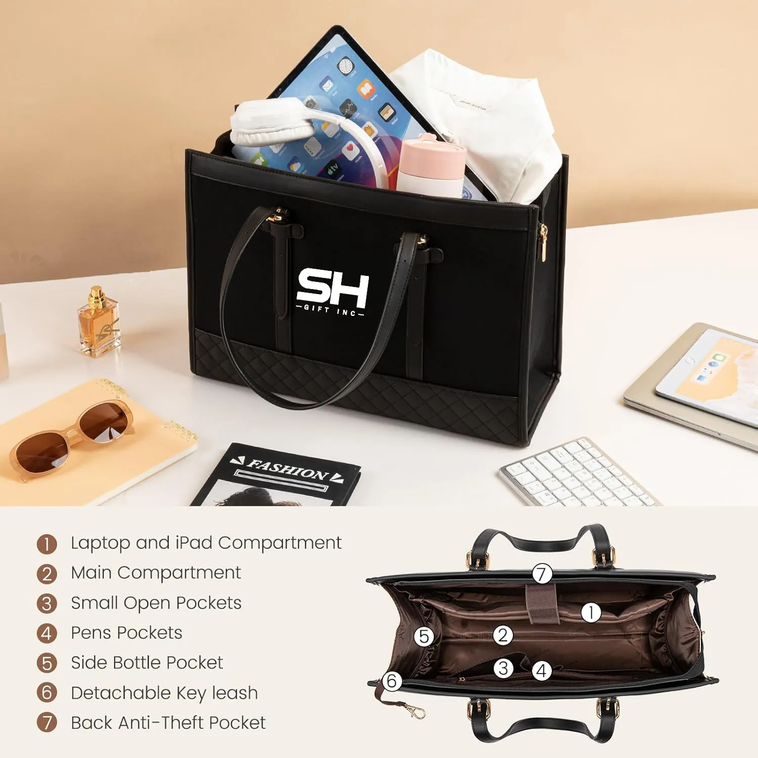 Waterproof PU Leather Laptop Tote Bag 3