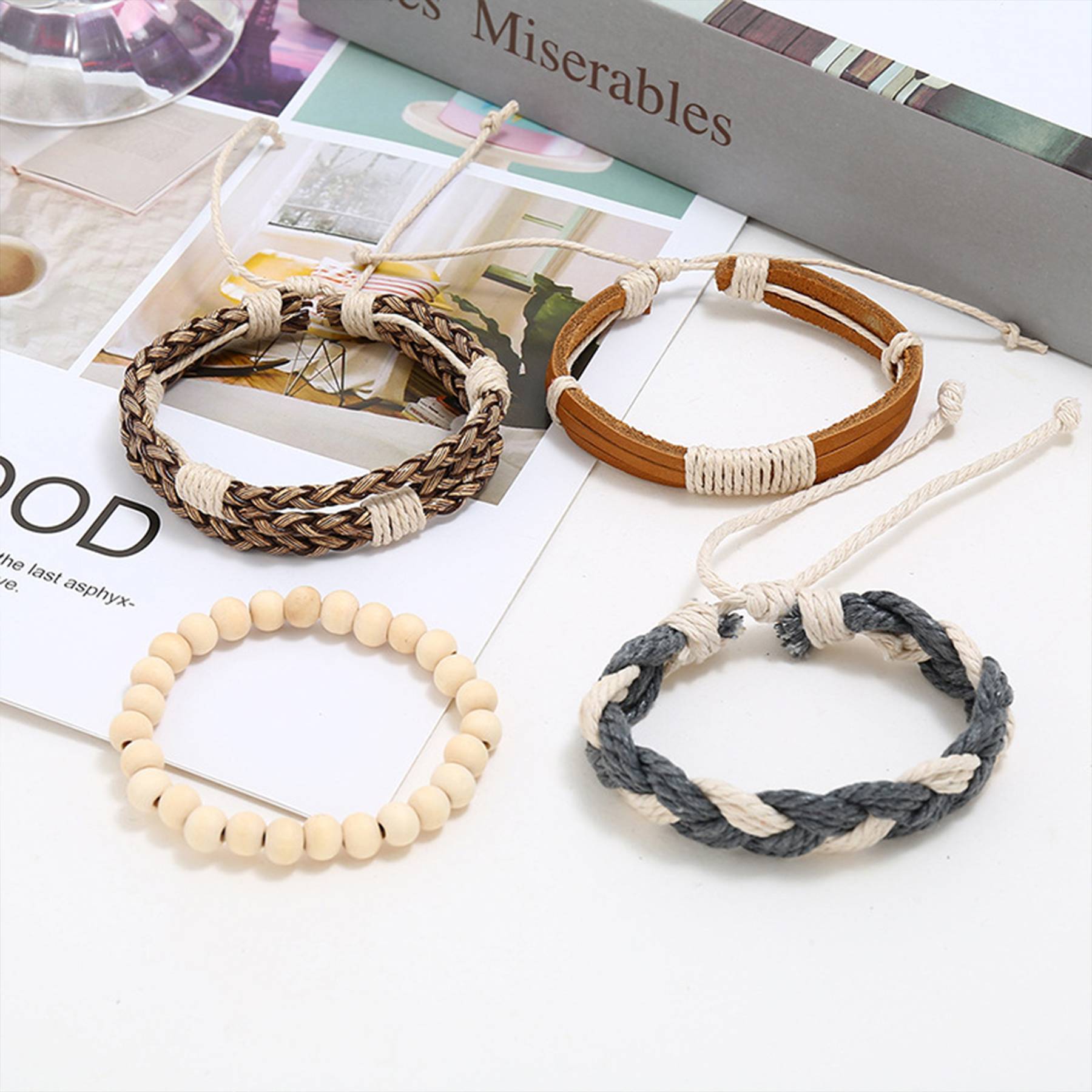 Jute Woven wooden beads men's bracelet 4
